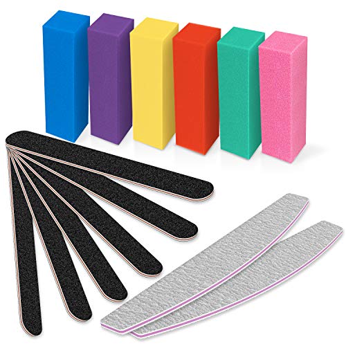 Nail Files and Buffers for Acrylic Nails – The Little Rose (14 PCS) Nail File Kit w/ 6pcs 100/180-Grit & 2pcs 180/240-Grit Fingernail Files, 6pcs 120-Grit Nail Buffer Block – Great Manicure Supplies