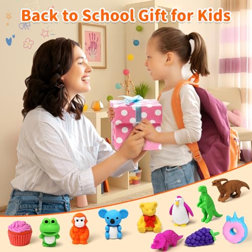 image for arscniek 70 Pack Animal Erasers for Kids Bulk Desk Pets Classroom Priz