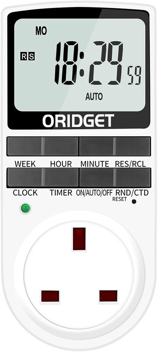 ORIDGET Digital Electrical Timer Plug Socket UK with 18 OnOff Programs
