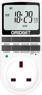 ORIDGET Digital Electrical Timer Plug Socket with 18 On-Off Programs, Countdown and Security Random Mode for Lights and Home Appliances, 24 Hour Weekly Programmable (13A / 2900W)