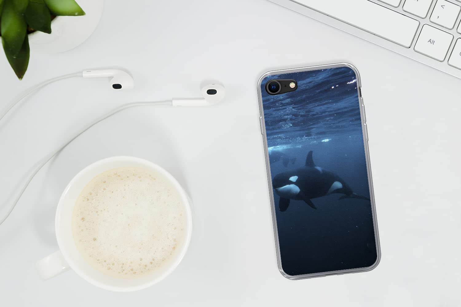 MuchoWow Funda para iPhone SE 2020 - Orcas bajo el Agua - Funda de Silicona/Funda Blanda para teléfono móvil