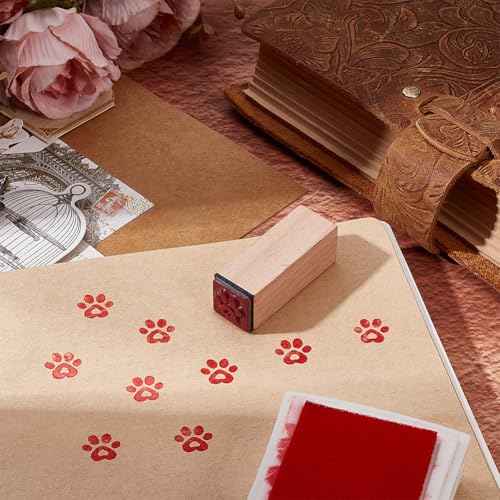 OLYCRAFT Holzstempel Mit Pfotenabdruck 1.5x1.5x3cm Kleiner Ministempel Hundepfote Mit Herz Gummistempel Dekorativ Montierte Gummistempel Für Scrapbooking Kartenherstellung Planer DIY Bastelkarte