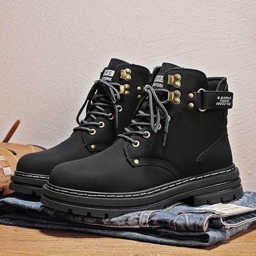 Men's Mid Top Durable Tactical Ankle Boots Anti Slip Oxford Boots Motorcycle Boots Street Riding Boots Black2