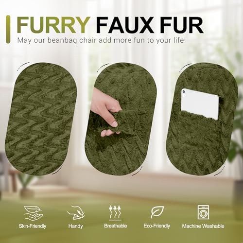 Image of 4FT Bean Bag Chair,Giant Bean Bag Chairs for Adults,Big Bean Bags with Memory Foam Filled, Large Beanbag Chairs with Chevron Plush Cover-Green
