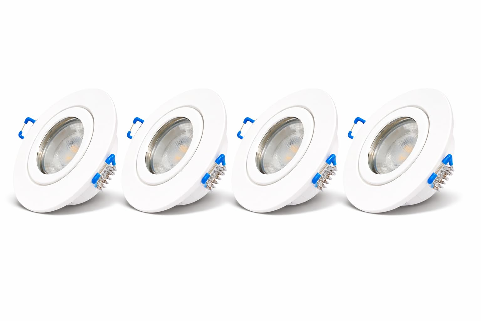 LED Einbaustrahler 4er Set – 12V, 5W, Neutralweiß (4000K) – IP44 Feuchtraum geeignet – inkl. Trafo, 120 cm MR16-auf-AMP-Kabel & Verteiler – für Bad, Küche, Dusche & überdachten Außenbereich – Weiß