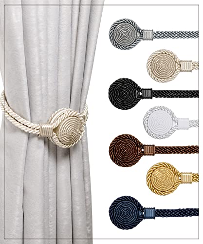 Magnetic Curtain Tiebacks - Modern Unique Upgraded Design 2023 Elegant Twisted Polyester Rope With Strong Magnets Decorative Holdbacks For Window Drapes & Curtains Orxfuly (Beige Dark, 2) (Ck-041) #TOP3