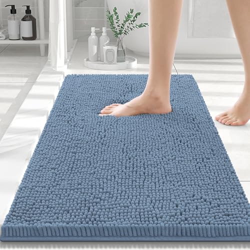 Smiry Luxury Chenille Bathroom Rugs 30x20, Extra Soft and Absorbent Shaggy Bath Mat, Machine Washable, Non-Slip Plush Carpet Runner for Tub, Shower, and Floor, Home Decor Accessories, Grayish Blue