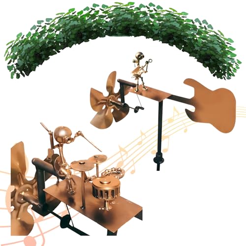 Handmade Metal Drummer Windmill – 2025 Rockin' Kinetic Wind Spinner for Yard, Lawn & Garden Decor | Percussionist Music Statue, Wind-Powered Steampunk Outdoor Sculpture for Drummer Gifts (Drum+Guitar)