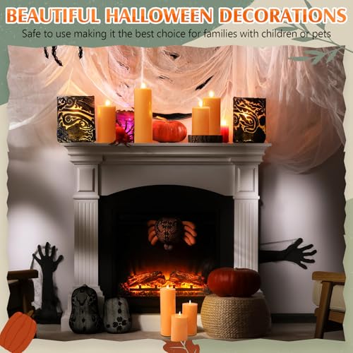 Image of Retisee 3 Pcs 6 /8 /12 Inches Orange Flameless LED Candles with Remote and 2 /4 /8h Timer Battery Operated Wax Flickering Candles for Fall Gatherings, Thanksgiving Harvest Pumpkin Seasonal Home Decor