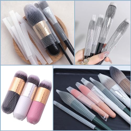 Image of GORGECRAFT 200Pcs Makeup Brush Pen Guard Protector White Net Reusable Thread Spool Savers Expandable Mesh Cover Plastic Sewin Thread Netting Machine Embroidery Net for Sewing Eyeshadow Brush