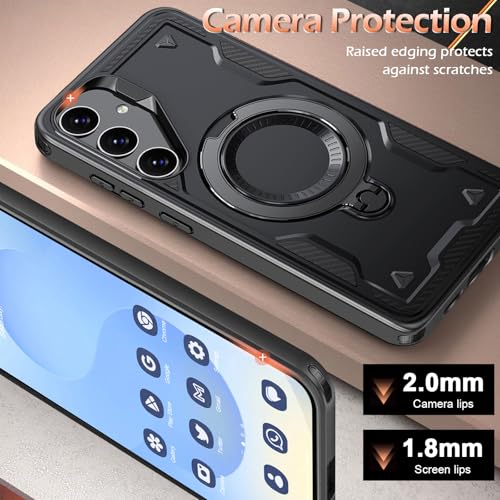 Image of for Samsung Galaxy S25 Case Magnetic with Stand, with Mag-Safe, with Screen Protector, Wireless Charging, Shockproof for Samsung S25 5G Phone Case, Ring Holder Phone Cover Black