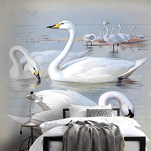 Beautiful Swan Lake Wall Mural, 3D Scenery Swan Photo Wallpaper, Home Decor Tv Background Large Art Wall Painting For Living Room Bedroom 116"X 83"(W X H)(It's Not Peel And Stick) #TOP2