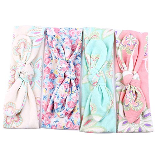 niceEshop(TM) 4Pc Baby Girls Elastic Turban Headbands Rabbit Ear Head Wrap