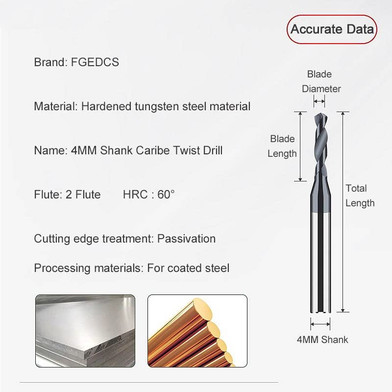 1pcs 4mm Shank Carbide Alloy Twist Drill Bit - 50mm Length for CNC Machines, HRC 60, Precision Metal Drilling(D1.6X10XD4X50L)