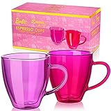 Dragon Glassware x Barbie Espresso Cups - 6 oz Pink and Magenta Double Walled Glass Coffee Mugs Set of 2 - Barbie Dreamhouse Collection - Insulated Glass Mugs to Keep Beverages Hot or Cold Longer