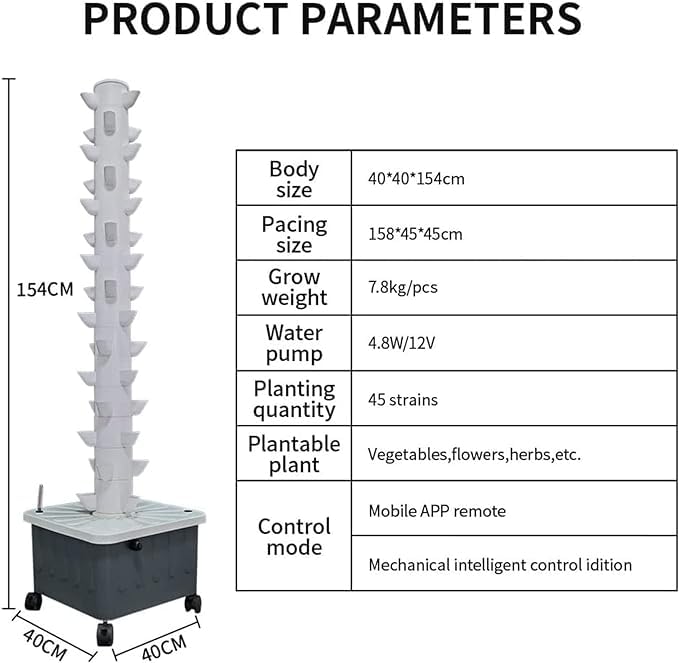 Sistema de Cultivo hidropónico en Torre Vertical, 15 Pisos, 45 Orificios, Kit de Cultivo hidropónico, Sistema de Cultivo hidropónico Vertical, Adecuado para Balcones Interiores de Casas