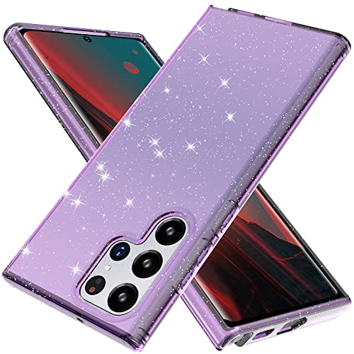 Coque S22 Ultra transparente silicone antichoc paillettes violet