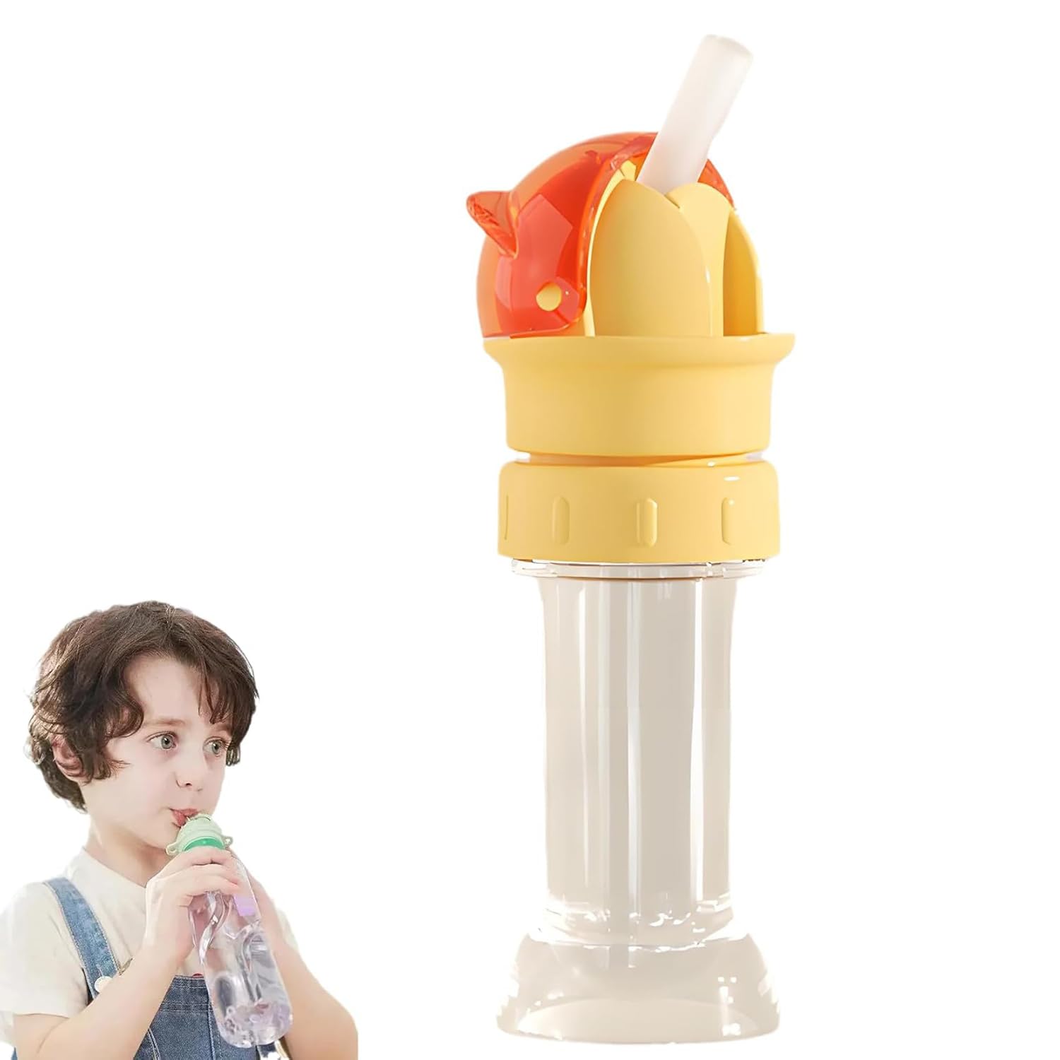 Reusable Children Beverage Water Bottle Straw Lid,2 in 1 Design,Water Bottle Twist Cover Cap,Portable Water Bottle Spout Adapter,with Straw Protects Kids Mouth No Spill Water Bottle ﻿ (Red)