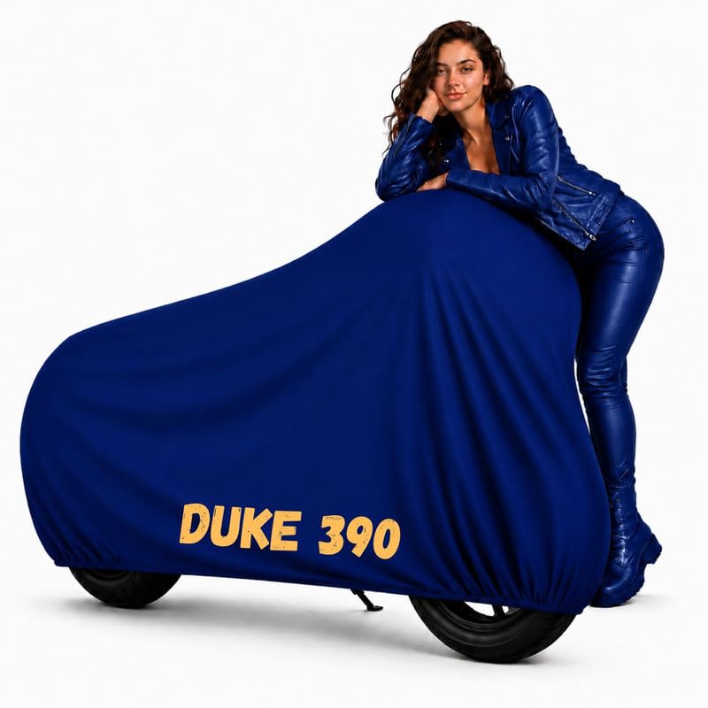 Image of Puroma Waterproof Bike Cover Compatible with KTM Duke 390| All Weather Protection from Rain, Dust, & Scratches with Mirror Pockets & Buckle Belt, Blue