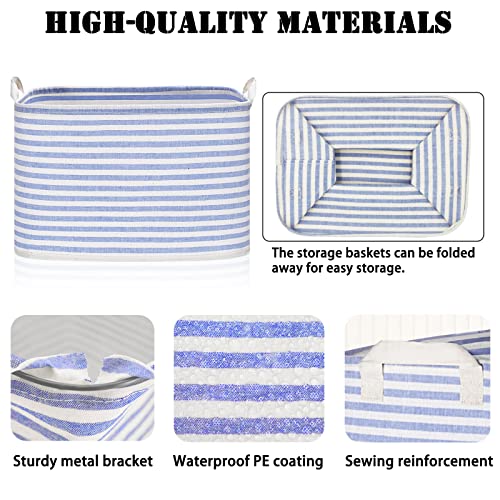 Pffvrp Storage Bins, Foldable Fabric Closet Storage Basket With Dual Handles, Strudy Storage Baskets For Shelves, Storage Boxes For Organizing, 3-Pack (Blue Stripes) #TOP2
