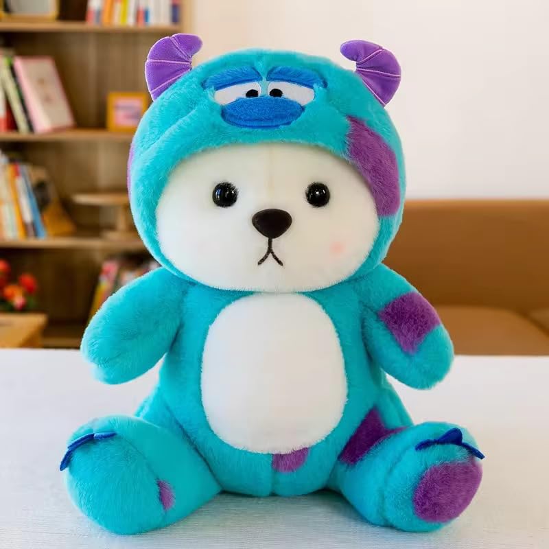 Image of Plush Bear Stuffed Animal 30cm - Cute Kawaii Bear in Turquoise & Purple Monster Costume, Soft Toy for Kids, Birthday Gift, Collectors & Home Decor