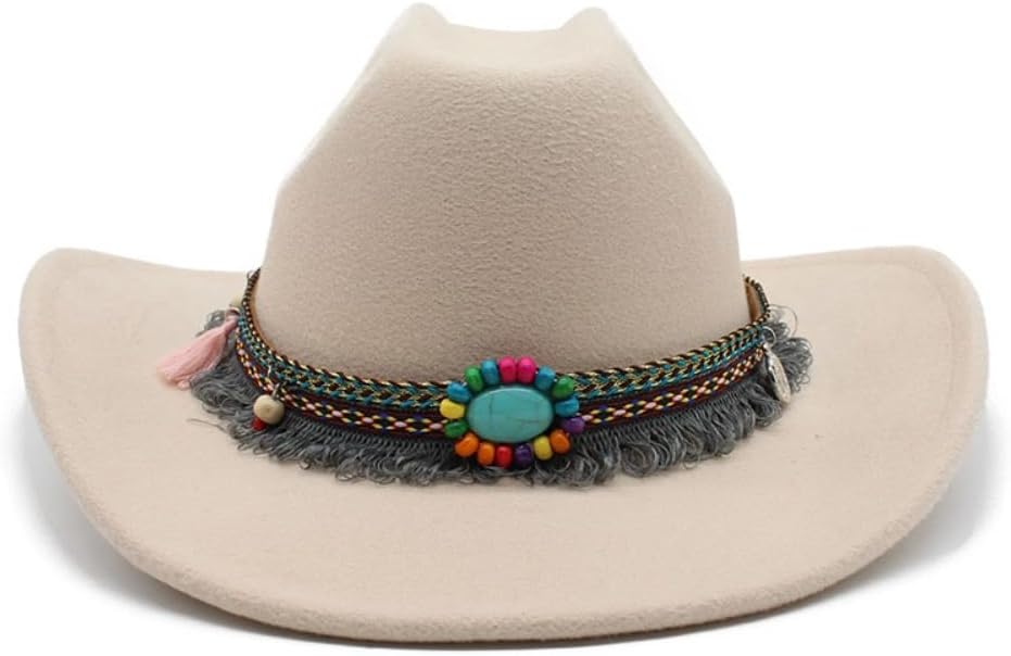 Western Felt Cowboy Hat, Tan with Black Leather Band, Wide Brim, Classic Style