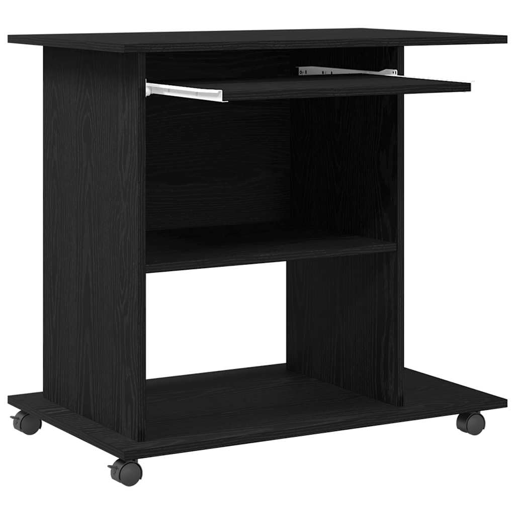 Scrivania Porta PC con Ruote Rovere Nero 80x50x75 cm | Tavolo porta computer compatto con vassoio tastiera estraibile e rotelle, ideale per ufficio e camera da letto.