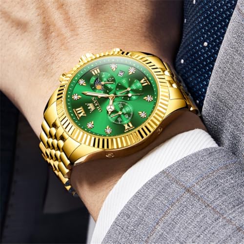 Image of OLEVS Watch for Men Analog Quartz Stainless Steel Moon Phase Calendar Chronograph Diamond Watches Waterproof Wrist Watch Luminous