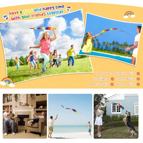 yeemeen Schweifball Kinder, 4Pcs Kometenball, Ball Regenbogen Schweif, Catch Tail Ball Sicher für den Außen- und Innenbereich, Geschicklichkeitsspiel für Kinder, Fangen und Werfen