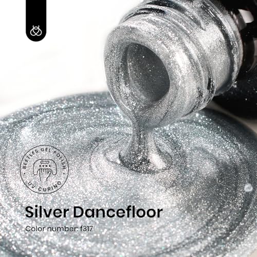 Image of Beetles Silver Gel Nail Polish Glitter Gel Polish Shell Swirl Thread Drawing Effect Mermaid Shimmer Soak Off UV LED 15ml Gifts for Women Silver Dance Floor