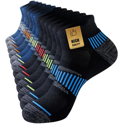 Niorasen Calcetines Tobilleros Hombre,6 Pares Calcetines Deportivos Running Acolchados Fino para Correr Verano de Algodón Transpirables con Suela de Rizo Antideslizante Cómodos Calcetines Cortos Bajos