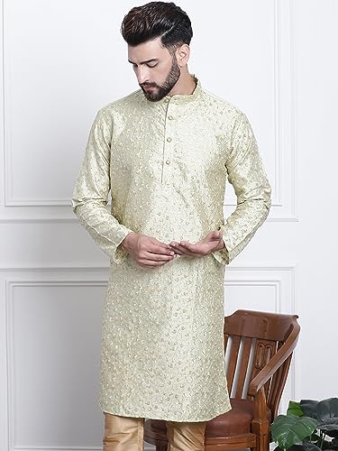 Image of SOJANYA (Since 1958 Men's Cotton Blend Navy Paisley Design only Long Kurta
