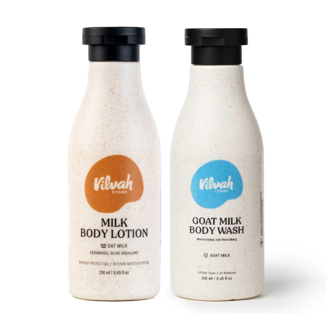 Vilvah Store Milk Body Combo, Body Lotion & Bodywash,For All Skin Types, For Men & Women, 450ml (Pack of 2)-image-5