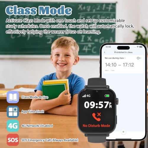 Image of 4G Kids Smart Watch for Boys Girls with GPS Tracker, SOS, Two Way Call Video Calling Voice Chat,School Mode, Alarm Clock,Safe Zones,Pedometer,Stopwatch,Games Children Smartwatch for 4-12 (4G Blac)