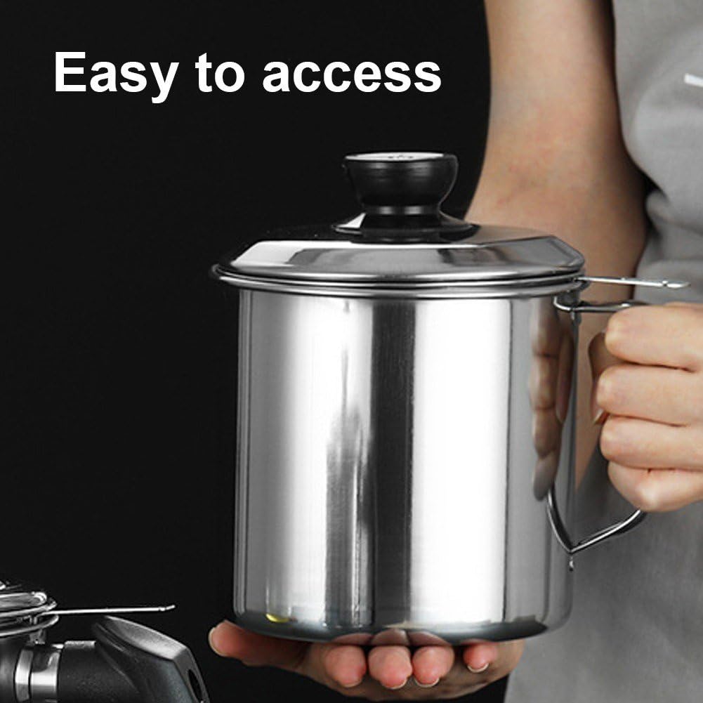 Colador De Aceite Bote De Grasa Con Filtro, Recipiente De Almacenamiento De Aceite De Tocino De Acero Inoxidable Olla De Almacenamiento De Aceite Con Colador De Malla Para Almacenamiento De Grasa En