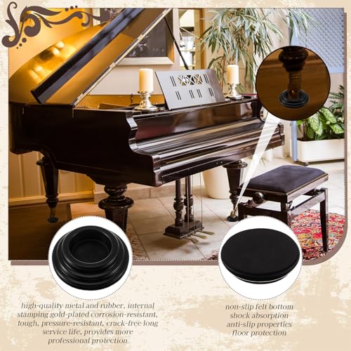 Image of 3 Pcs Piano Caster Cups Hardwood Floors, Grand Piano Floor Protectors, Heavy Duty Non-Slip Felt Bottom Leg Pads for Furniture (Double Layer,Pure Rubber)