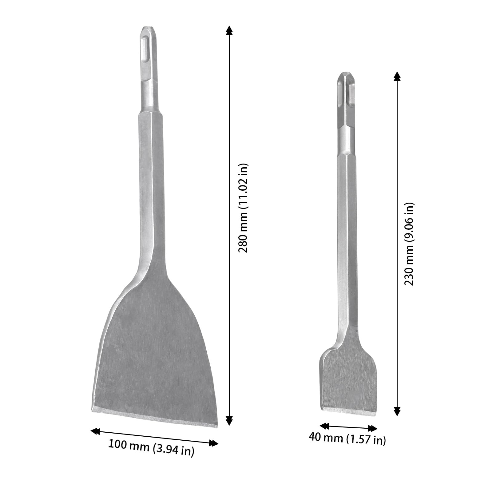 Burin Plat SDS Plus 4 Pièces 230x40mm 280x100mm - Burin à Carrelage pour Béton, Pierre Naturelle, Maçonnerie - Kit de Burins SDS Plus
