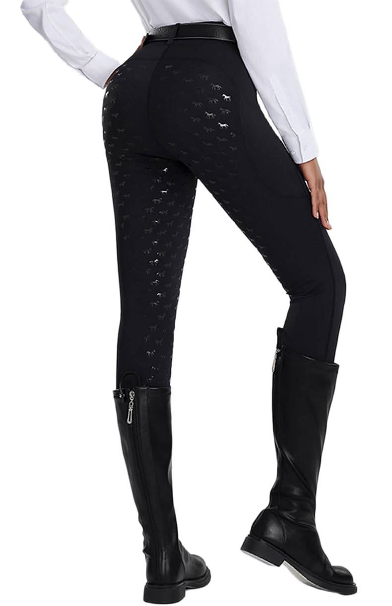 Pantaloni Equitazione Donna con Inserti Completi in Silicone Leggings a Vita Alta Collant Stretch Elastica con Tasca con Cerniera Pantalone Passanti per Cintura