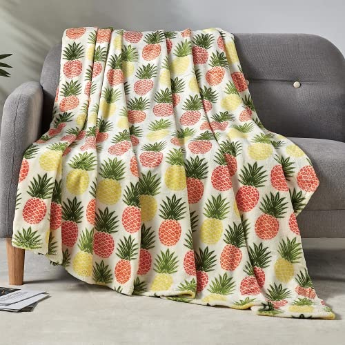 Image of Elegant Comfort Lightweight Printed Throw Blanket- All Season, Ultra Soft, Cozy and Plush- Decorative Throw Blankets, Perfect for Lounging, 50 x 70 inches, Tropical Pineapple, Throw Blanket