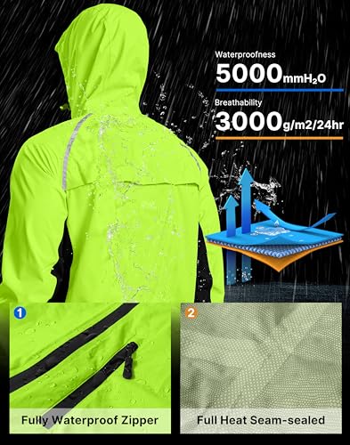 Image of Bikewa Men's Cycling Rain Jackets Waterproof Running Bike Windbreaker Lightweight Packable Hooded Jacket