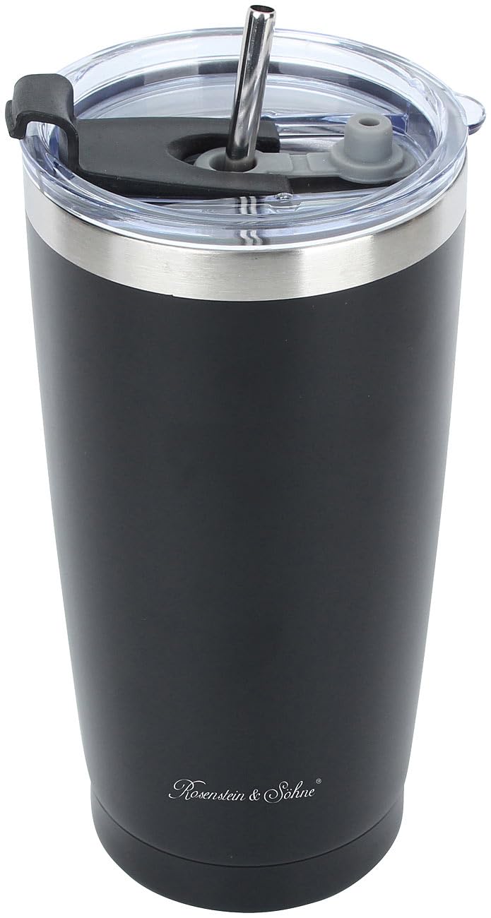 Rosenstein & Söhne Kaffee Tasse: 4er-Set doppelwandige Isolierbecher, schwarz, 600 ml, Edelstahl (Edelstahl Thermobecher, Isolierbecher für Tee, EIS)