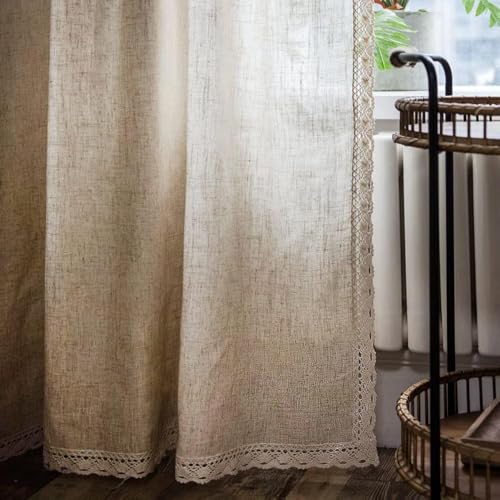 ColorBird Farmhouse Linen Curtains 84 inches Long, 2 Panels Macrame