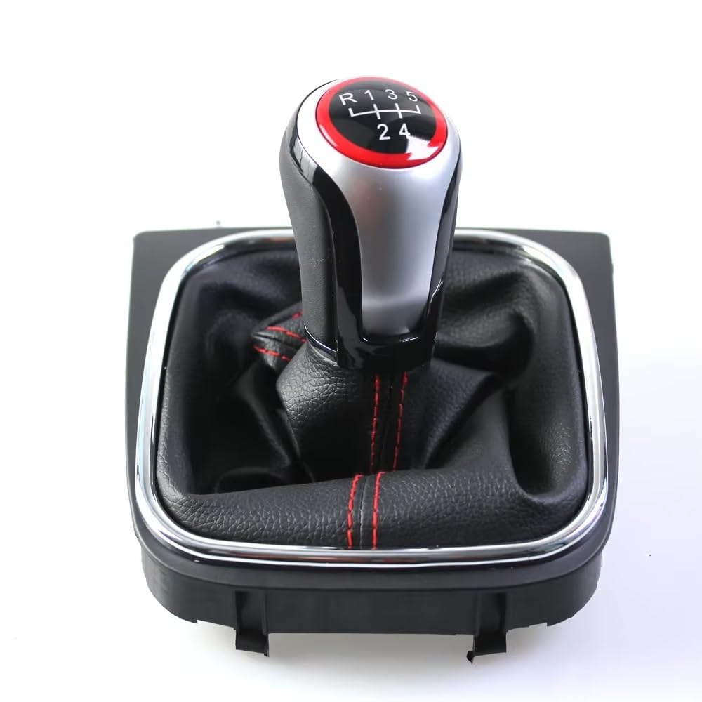 Qwqaab 5 Speed Manual Gear Knob Manual 5/6 Speed Gear Shift Knob 12Mm Pu Gaiter Boot Collar For For Vw For Golf 5 Mk5 For 6 Mk6 For Jetta For Scirocco(5 Speed)