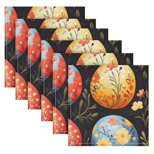 Set de 6 Servilletas de Tela con Diseño Floral y Fondo Negro miniatura 2
