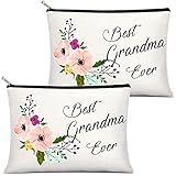 2 Pieces Grandma Presents Best Grandma Ever Makeup Bag, Portable Travel Cosmetic Pouch for Mother's Day, Birthday Christmas Presents for Grandmother, Nana Present from Granddaughter (Vivid Pattern)
