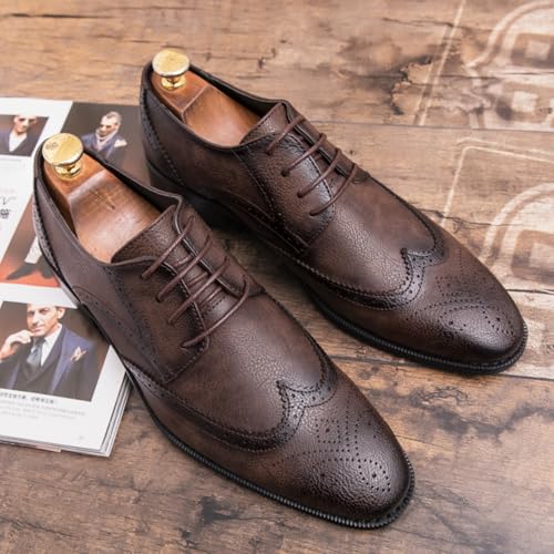 Men’s Classic-Modern Oxfords - Full Grain Leather, Two-Tone Design, 1/inch Perforated Brogues, Welted - Wingtip Lace-Ups for Formal/Uniform/Casual2