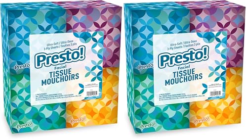 Presto! Facial Tissues, 3-Ply, Ultra-Soft | Premium | 264 Count | 8 Packs