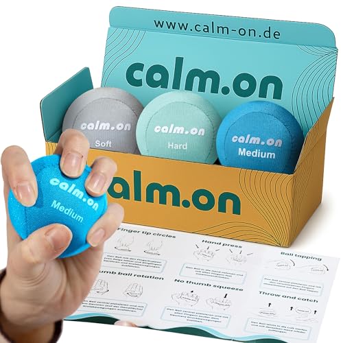 Calm.on® Anti Stress Ball für Erwachsene, 3 Quetschbälle in verschiedenen Stärken & Farben – Handtrainer & Fingertrainer für Erwachsene & Kinder, inkl. Booklet mit 12 Übungen gegen Stress – Stress.off Calm.on® Anti Stress Ball für Erwachsene, 3 Quetschbälle in verschiedenen Stärken & Farben – Handtrainer & Fingertrainer für Erwachsene & Kinder, inkl. Booklet mit 12 Übungen gegen Stress – Stress.off