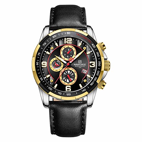 Image of NAVIFORCE Sport Watches for Men Analog Quartz Chronograph Leather Strap Wrist Watch