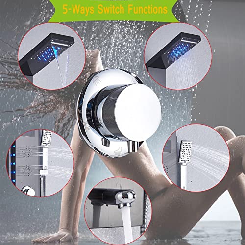 Sistema de columna de ducha con monomando, panel de acero inoxidable, pantalla digital LED y 5 funciones de salida de agua miniatura 6